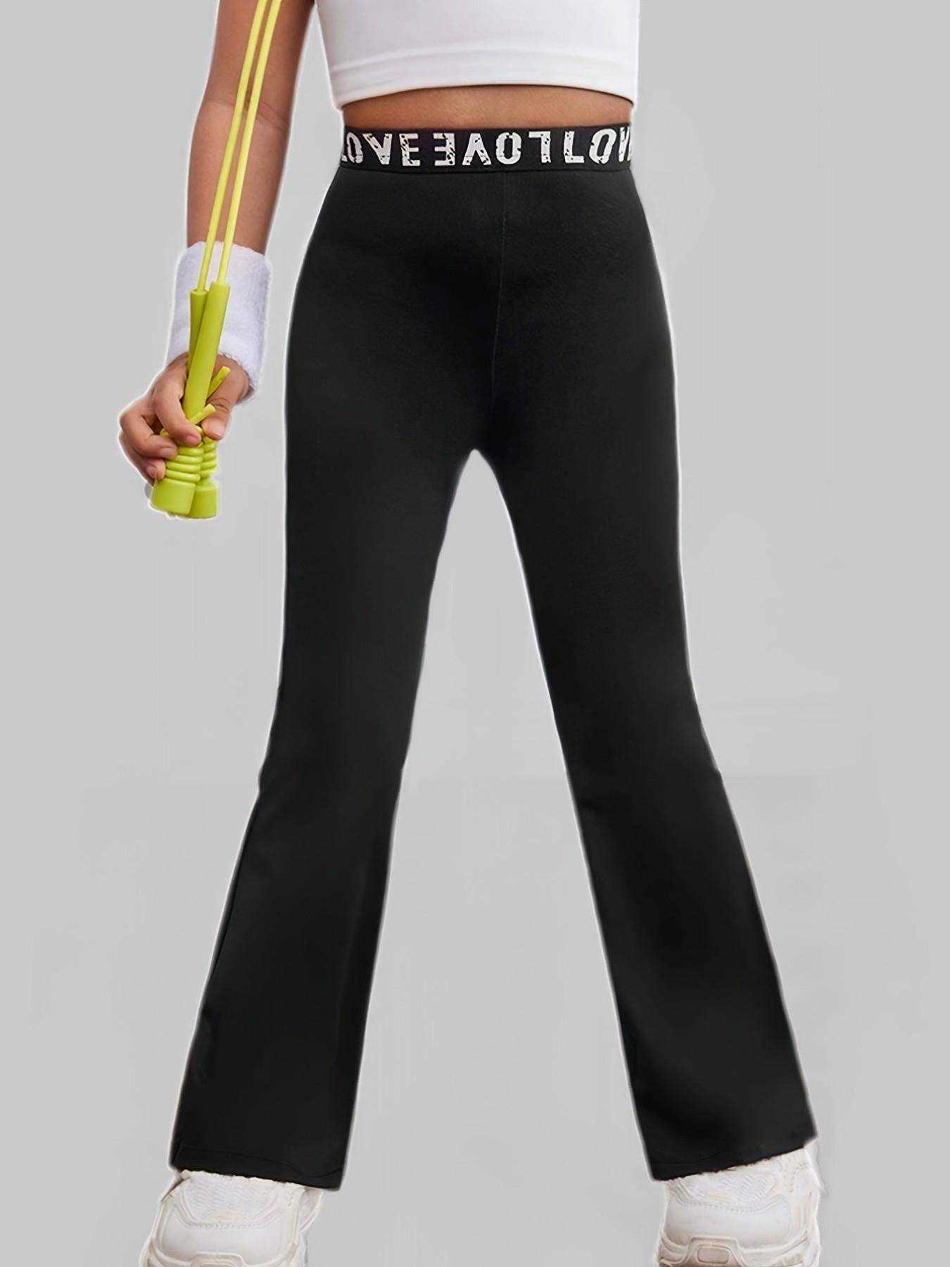 Breathable Girls Flare Pants with Love Waistband, High Elasticity Bootcut Trousers, Comfortable Gym & Daily Wear Bottoms