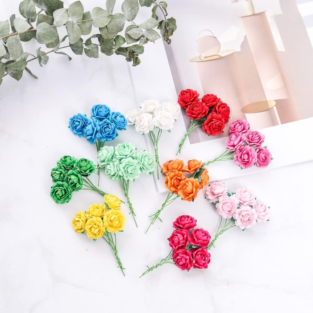 Mini Heart Petals Mulberry Paper Roses 18mm, 50 count Paper  for Crafts, Scrapbooking, Card Making, Wedding Decoration, DIY Floral Embellishments (10 Colors)