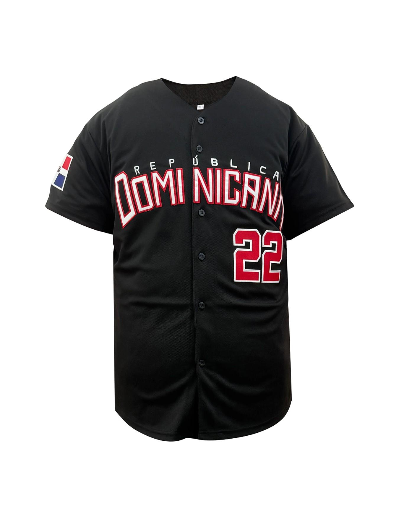 Men's Dominicana #22 Embroidered Baseball Jersey, Jersey Top, Baseball Shirt, V-Neck Loose Fit Sportswear, Breathable Short Sleeve Design for Outdoor Activities & Competitions All Seasons