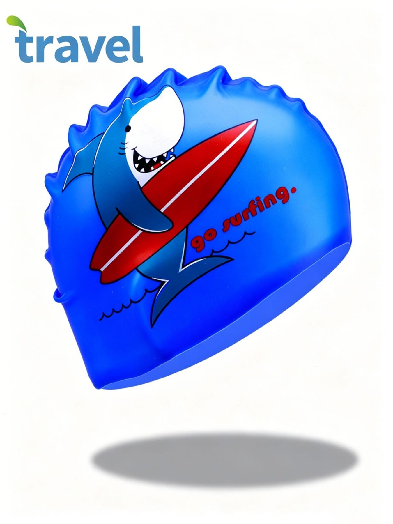 Tour Kids Silicone Swim Cap, Unisex Long Hair Waterproof Ear Protection, Comfortable Non-Pressing Cute Swim Hat, Swimming Gear