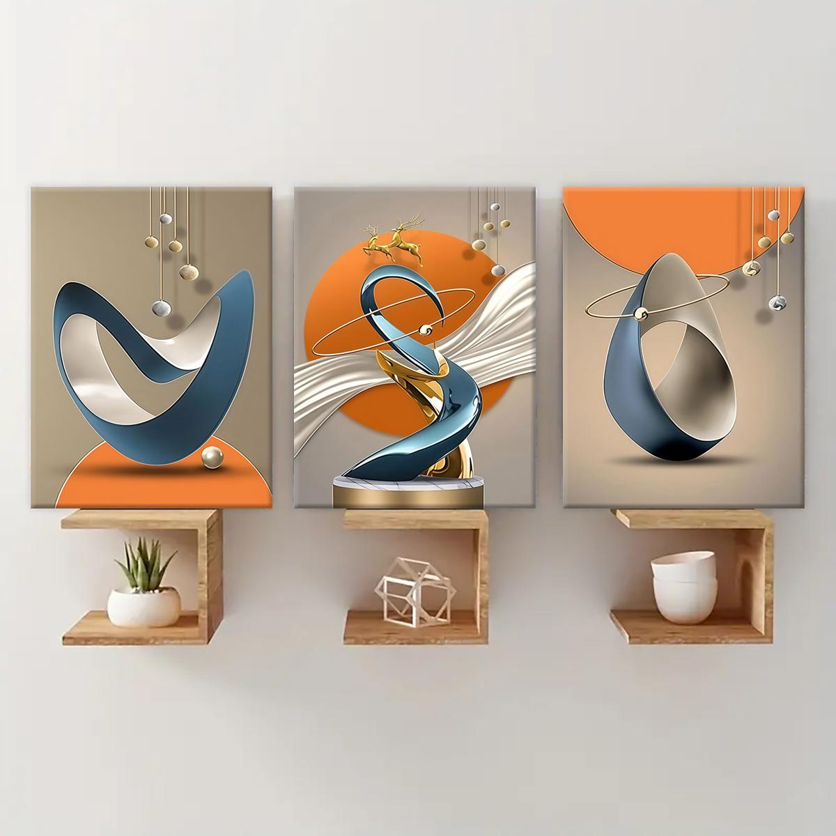 3-Piece Modern Abstract Geometric Art Canvas Prints with Solid Wood Frames, High-Definition Waterproof Wall Art for Living Room and Hallway, Modern Home Decor #TOP PICKS