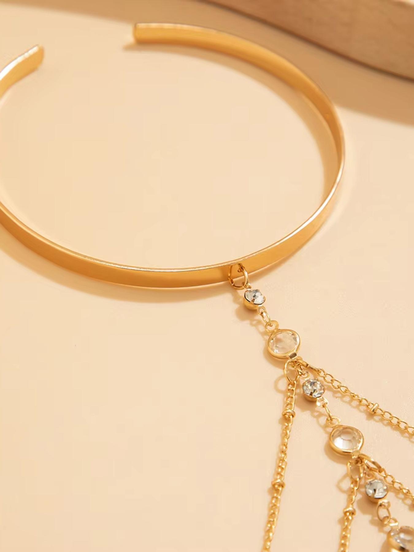 Chic & Sexy Multi-Layer Rhinestone Chain Tassel Upper Arm Bracelet / Armband — Women's Accessory; Simple Crystal Bead Tassel Upper Arm Chain / Bikini Arm Ring — Adjustable Open Rhinestone Bangle for Summer Beachwear