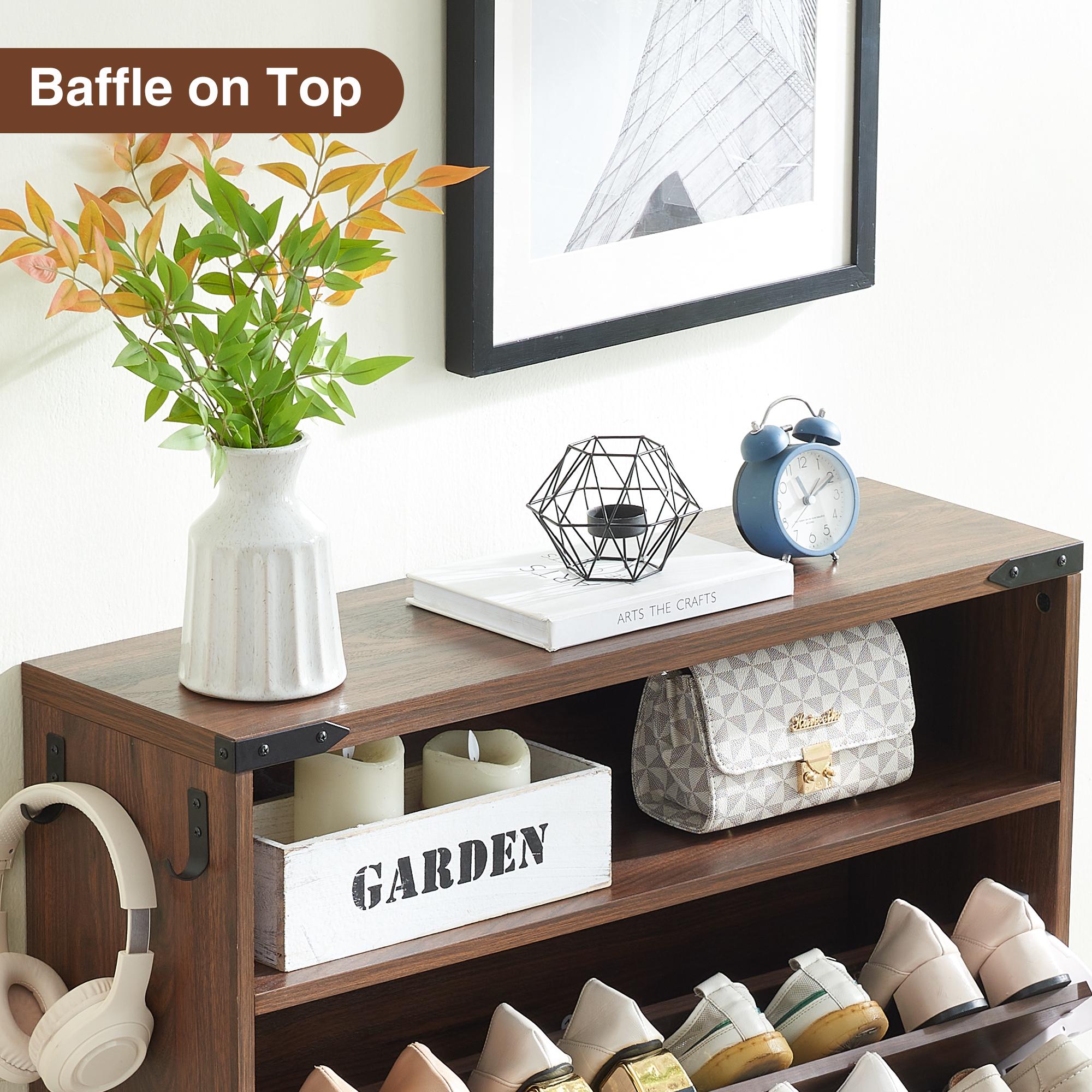 PieDle Furniture Shoe Storage Cabinet,Farmhouse Shoe Organizer with 2-4 Flip Drawers & Barn Door Design,Freestanding Hidden Slim Narrow Shoe Rack Cabinet with Open Storage for Entryway, Foyer,Hallway