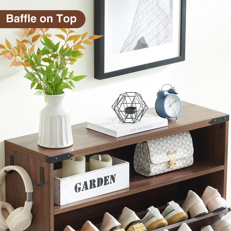 PieDle Furniture Shoe Storage Cabinet,Farmhouse Shoe Organizer with 2-4 Flip Drawers & Barn Door Design,Freestanding Hidden Slim Narrow Shoe Rack Cabinet with Open Storage for Entryway, Foyer,Hallway