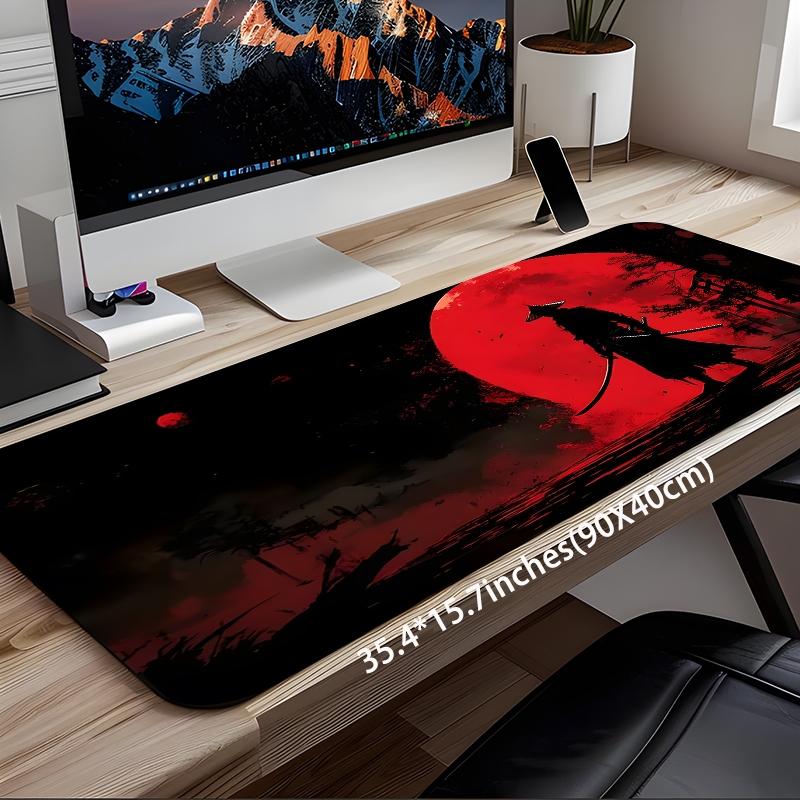 Samurai & Red Moon Pattern Mouse Pad, Rectangle Gaming Mouse Pad, Non-slip Rubber Base Keyboard Mat for Home Office Desk Accessories