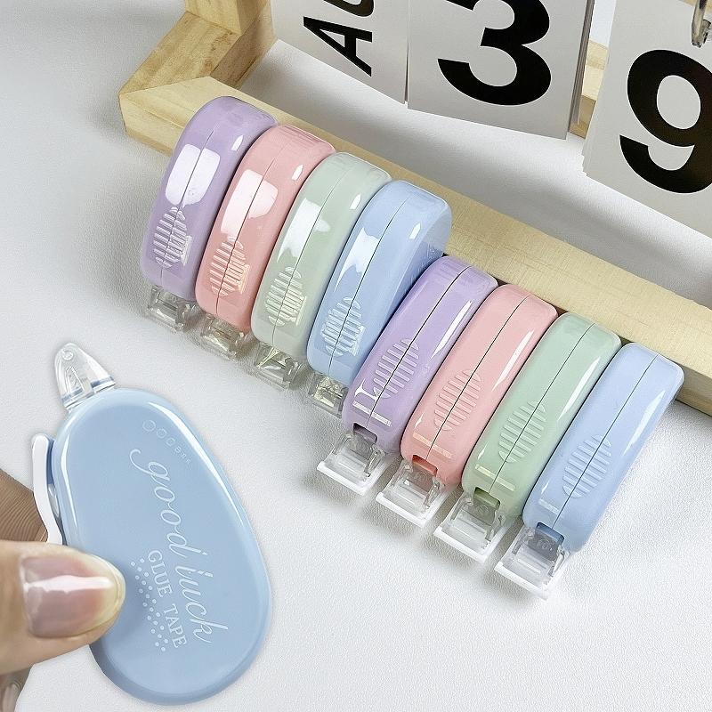 8pcs Four-Color Flip-Top Double-Sided Tape Set, Soft Colors, Large Capacity, Includes Roller, Smooth Adhesive, Ideal for Scrapbooking, Office Supplies