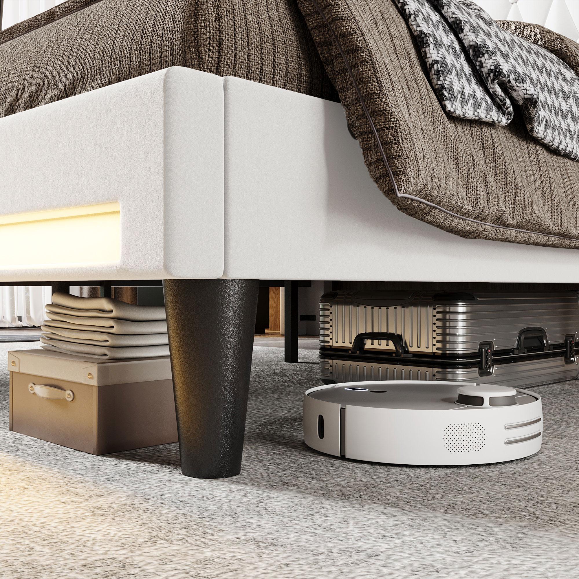 HOOMIC Upholstered Platform Bed Frame【Frame Only No Mattress】with High Wingback Headboard,Dual LED Light Strips,Dutch Velvet Diamond Tufting,Full/Queen/King,Black/White/Grey,No Box Spring Needed