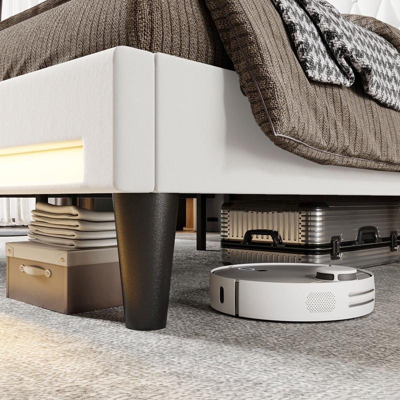 HOOMIC Upholstered Platform Bed Frame【Frame Only No Mattress】with High Wingback Headboard,Dual LED Light Strips,Dutch Velvet Diamond Tufting,Full/Queen/King,Black/White/Grey,No Box Spring Needed