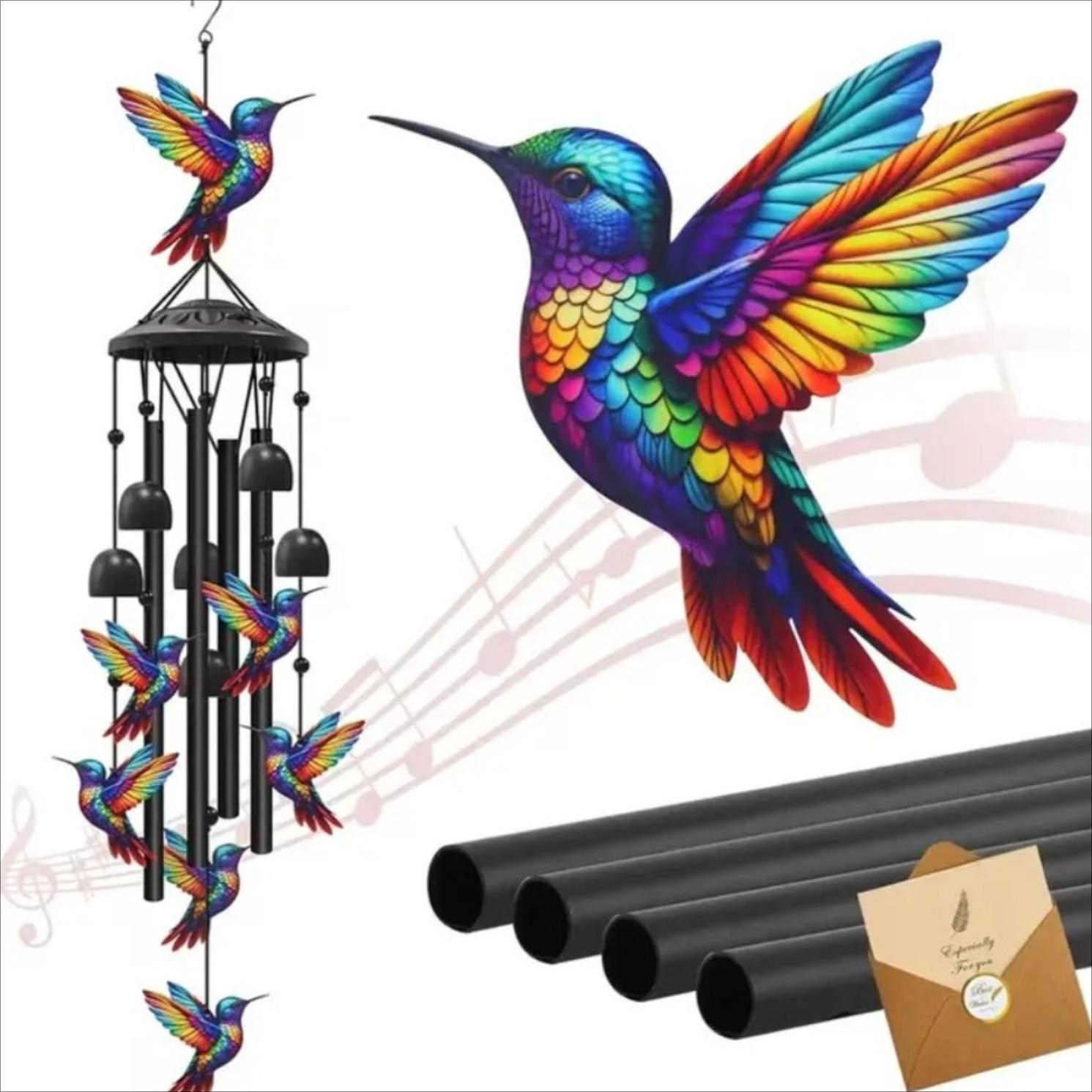 Vintage Hummingbird Wind Chime with Melodic Metal Tubes - Porch Mount Outdoor Garden Decor, Bird Lover Gift for Patio, Soothing Hanging Bell