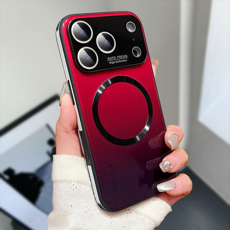Compatible with iPhone 17 Pro Max 17 Air 16 15 14 13 12 Case Magnetic Gradient Case with Full Camera Lens Protector [Compatible with MagSafe] Scratch Resistant Gradient Glass Back Cover Phone Case (Red)
