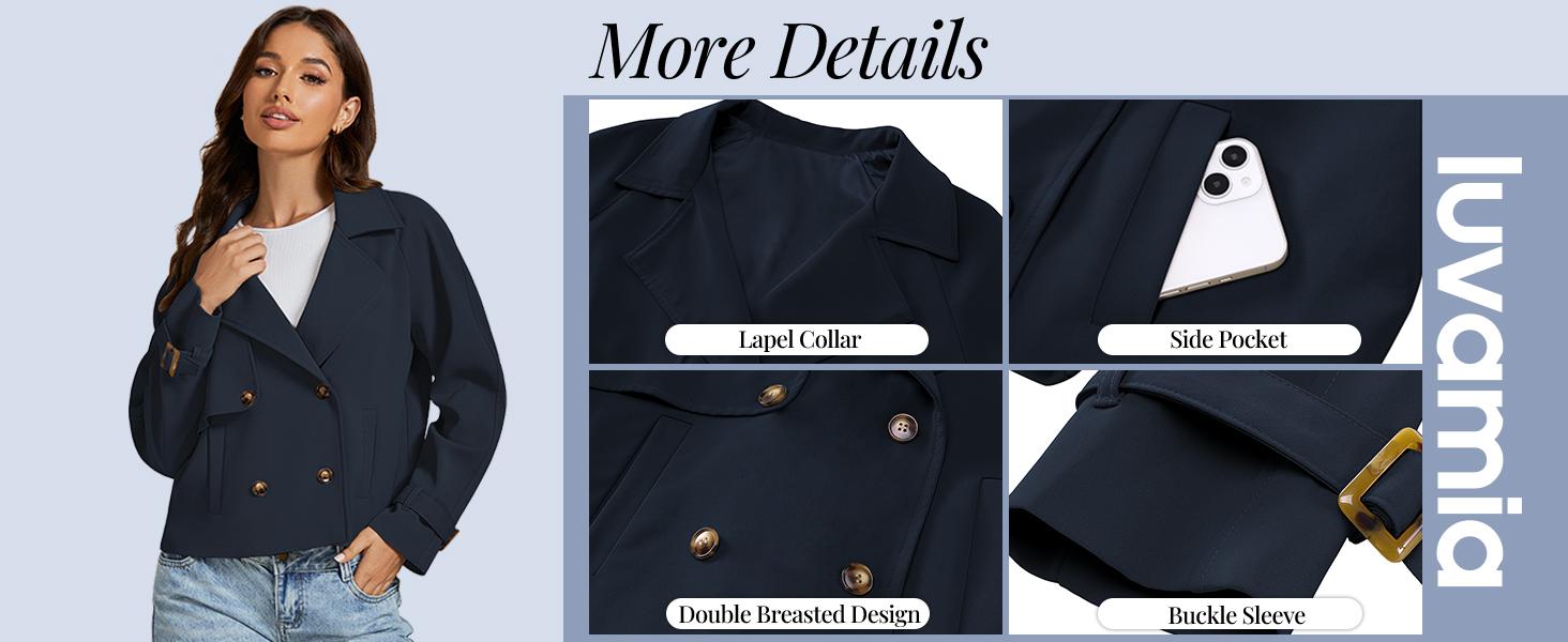 luvamia Polyester Cropped Trench Coat for Women Double Breasted Notched Casual Loose Jackets with Pockets Women's Long Sleeve Coat Women's Lapel Outerwear luvamia Polyester Cropped Trench Coat for Women Double Breasted Notched Casual Loose Jackets with Pockets Women's Long Sleeve Coat Women's Lapel Outerwear