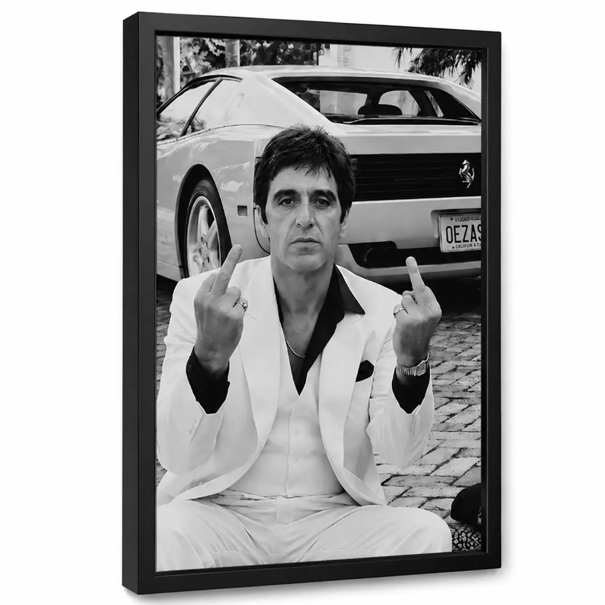 Tony Montana Scarface Framed   Art, 80s Cult Classic Gangster Movie Ready-to-Hang  Print for Bedroom, Living Room, Office, Man Cave Decor, Dark Graphic  Decoration, Gift for Men and Movie Fans