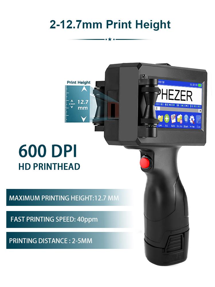 Phezer P15 Handheld Inkjet Printer & Cloth Printing Machine Kit | 12.7mm Quick-Drying Coder Gun with PS127 Ink | 600DPI Portable Labeler for DIY, QR, Date on Fabric/Metal/Plastic (Includes Hard Case)