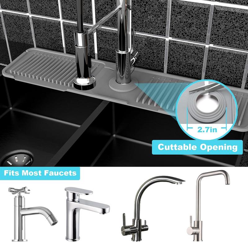 Kitchen Sink Faucet Mat, Silicone Folding Splash Guard, Draining Mat with Button Lock, Sink Faucet Protector, Sink Accessories for Kitchen