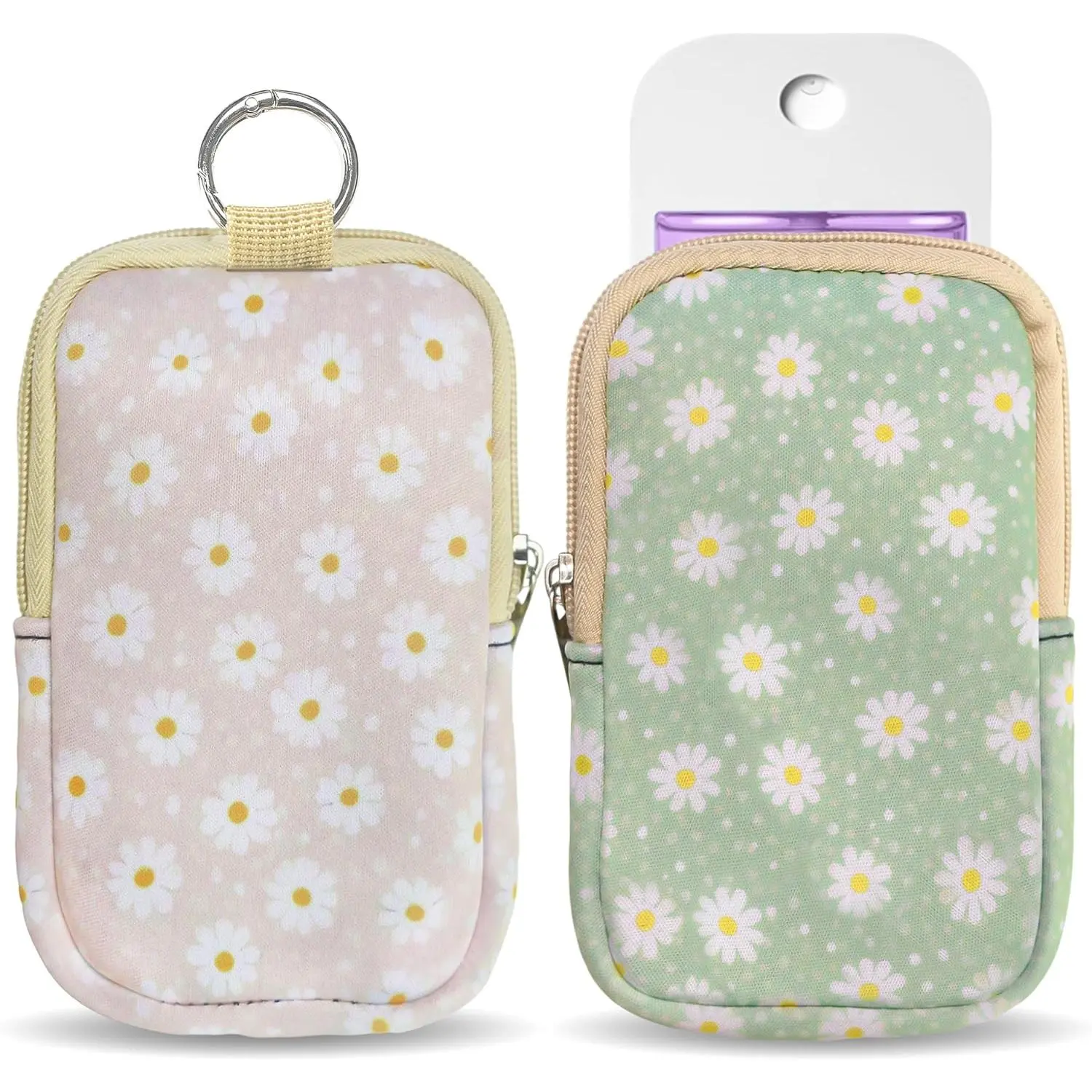 2 count Hand Sanitizer  Case Compatible, Hand Sanitizer Holder, Mini Zippered Pouch, Small Makeup Bag for Women  Girls Gifts Idea (Daisy)
