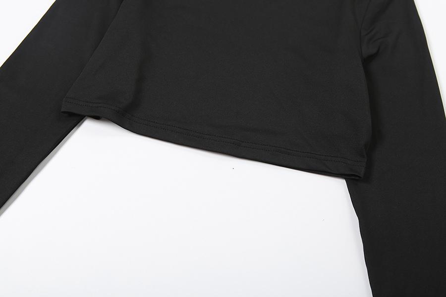 DOUCIU Trendy And Personalized Street Hip-Hop Sports Casual Streetwear Tracksuit Set Stretchy Suit Set Solid Color Basic Women'S Thin Long Sleeved Crop Top Paired With Adjustable Perforated Drawstring Pants Two-Piece Set