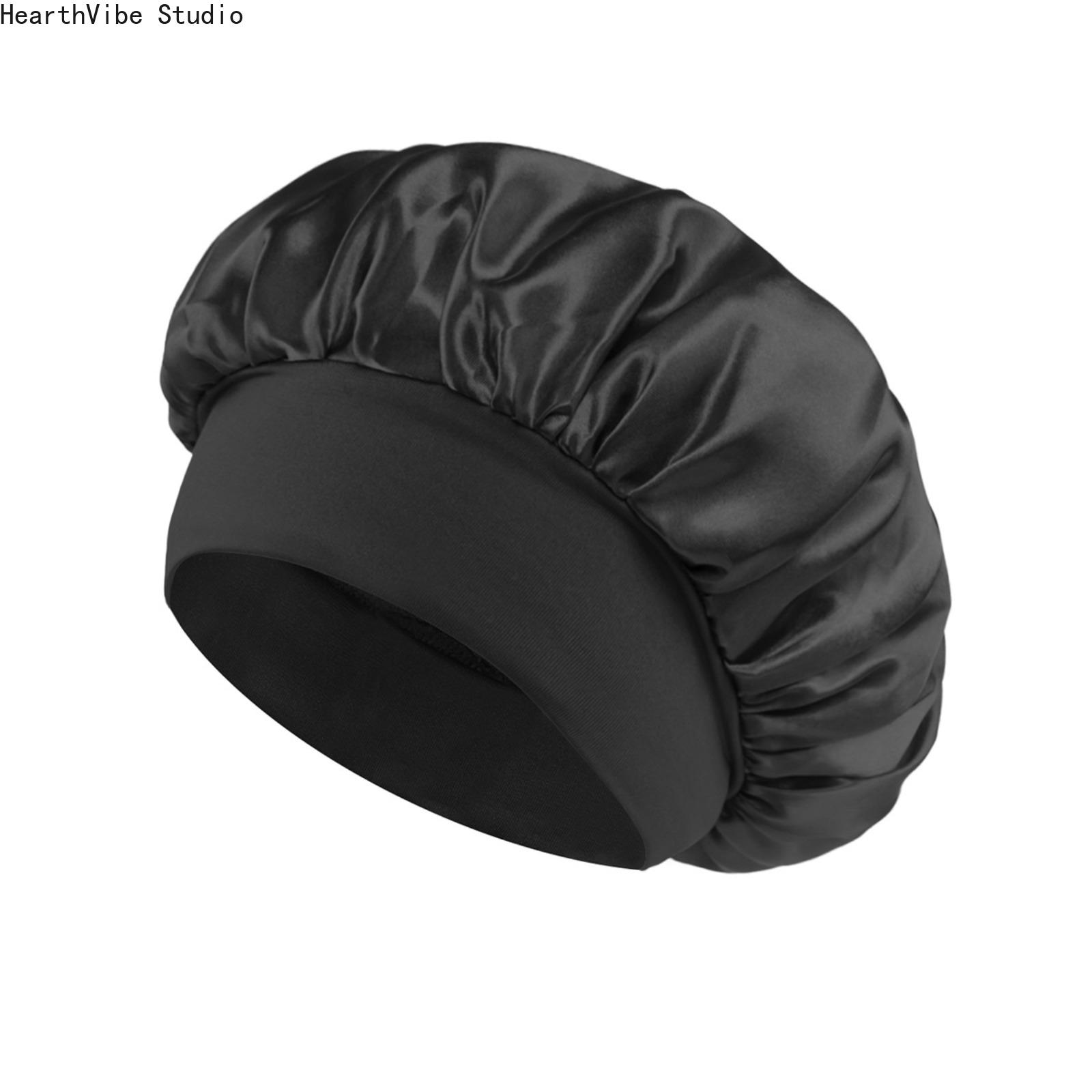 Double-Layer Satin Shower Cap for Women, Modern Minimalist Waterproof & Anti-Frizz Haircare Bonnet, Wide-Brimmed for Salon Styles and Heatless Curls, Beauty Products, Silky, Solid Double-Layer Satin Shower Cap for Women, Modern Minimalist Waterproof & Anti-Frizz Haircare Bonnet, Wide-Brimmed for Salon Styles and Heatless Curls, Beauty Products, Silky, Solid