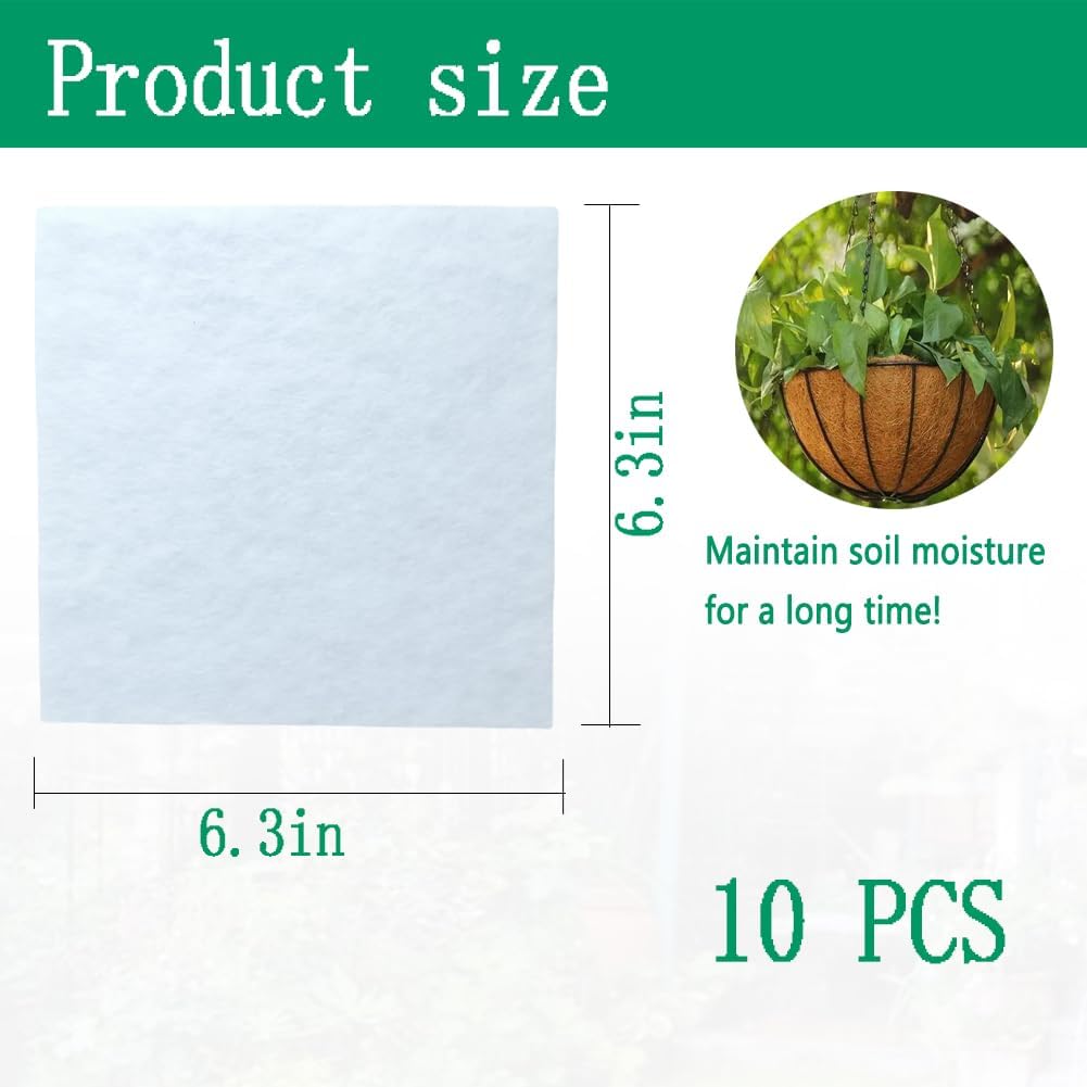 Basket Self Watering Liner, 6.3 X 6.3” Planter Liner Absorbent Pad Water Catcher for  Basket Coconut Liner Self Watering Mat  Insert Watering Devices (10Pcs, 6.3 * 6.3'')