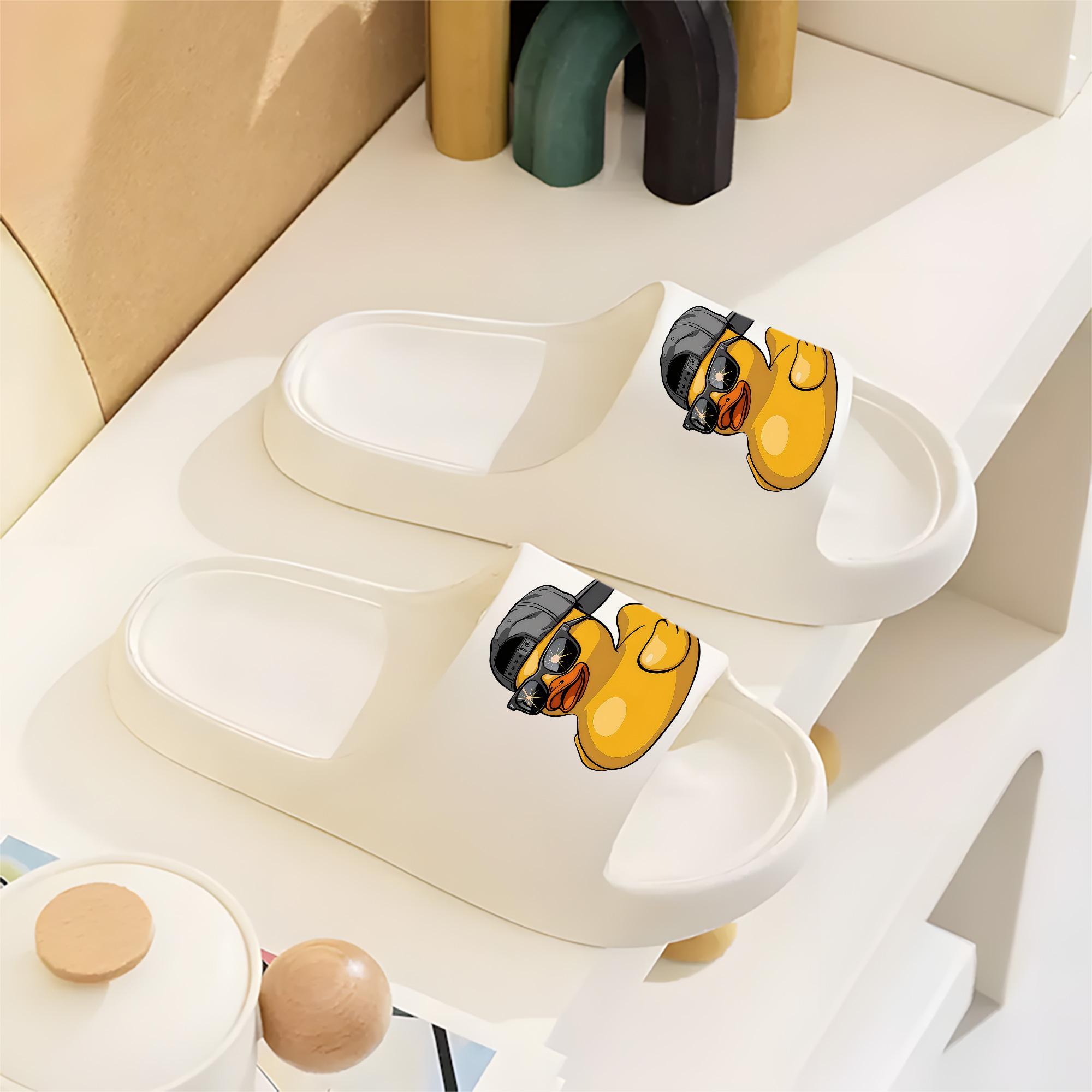 Cartoon Rubber Duck Slippers with Cool Sunglasses and Baseball Cap Design for Men Women Non-slip Soft Comfortable Indoor Home Slippers