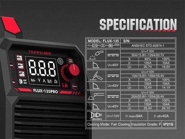 YESWELDER FLUX-135PRO 135Amp 110V Flux Core MIG Welder, Gasless MIG/Lift TIG/Stick 3-in-1 Welding Machine, Digital Display DC IGBT Synergic Control YESWELDER FLUX-135PRO 135Amp 110V Flux Core MIG Welder, Gasless MIG/Lift TIG/Stick 3-in-1 Welding Machine, Digital Display DC IGBT Synergic Control