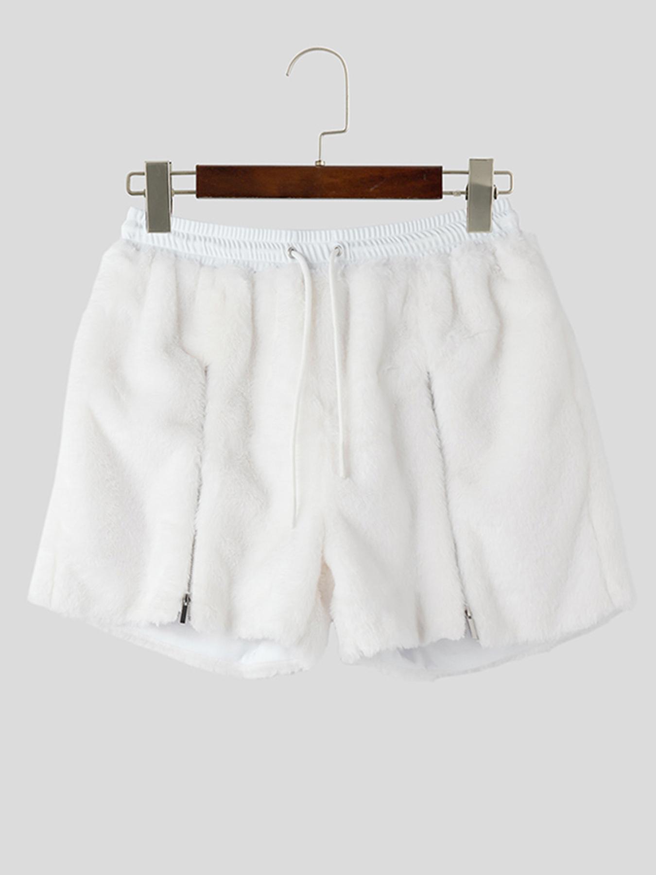 Men's Solid Drawstring Plush Dual-Zip Soft Shorts, Casual Loungewear Comfy Elastic Waist Shorts for Summer, Streetwear Fashion Menswear Men's Bottoms for Daily Wear