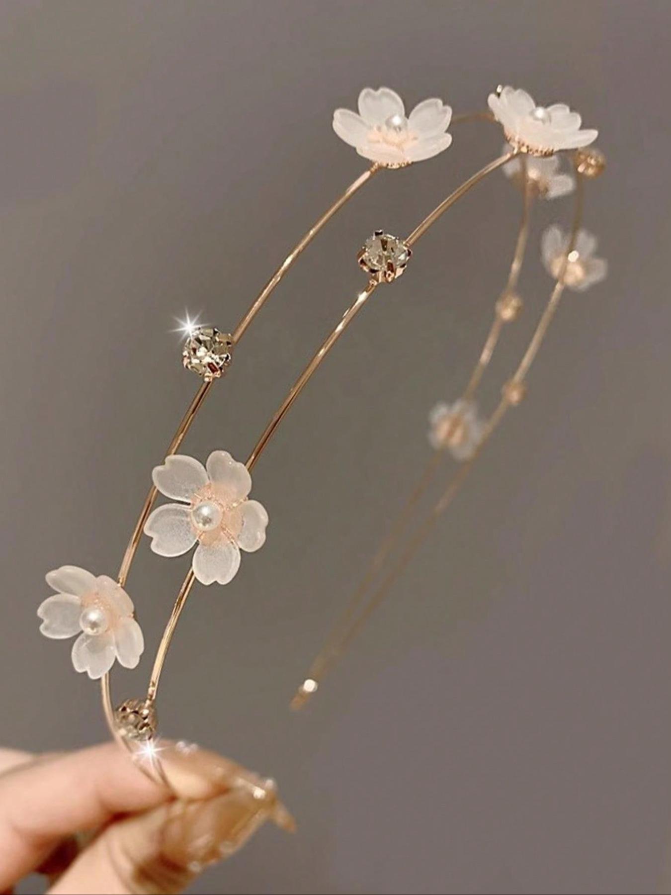 Flower Decor Headband, Elegant Hair Hoop for Wedding Bridal Party Formal Occasions, Fashion Hair Accessories for Women & Girls, Jasmine Princess Crown