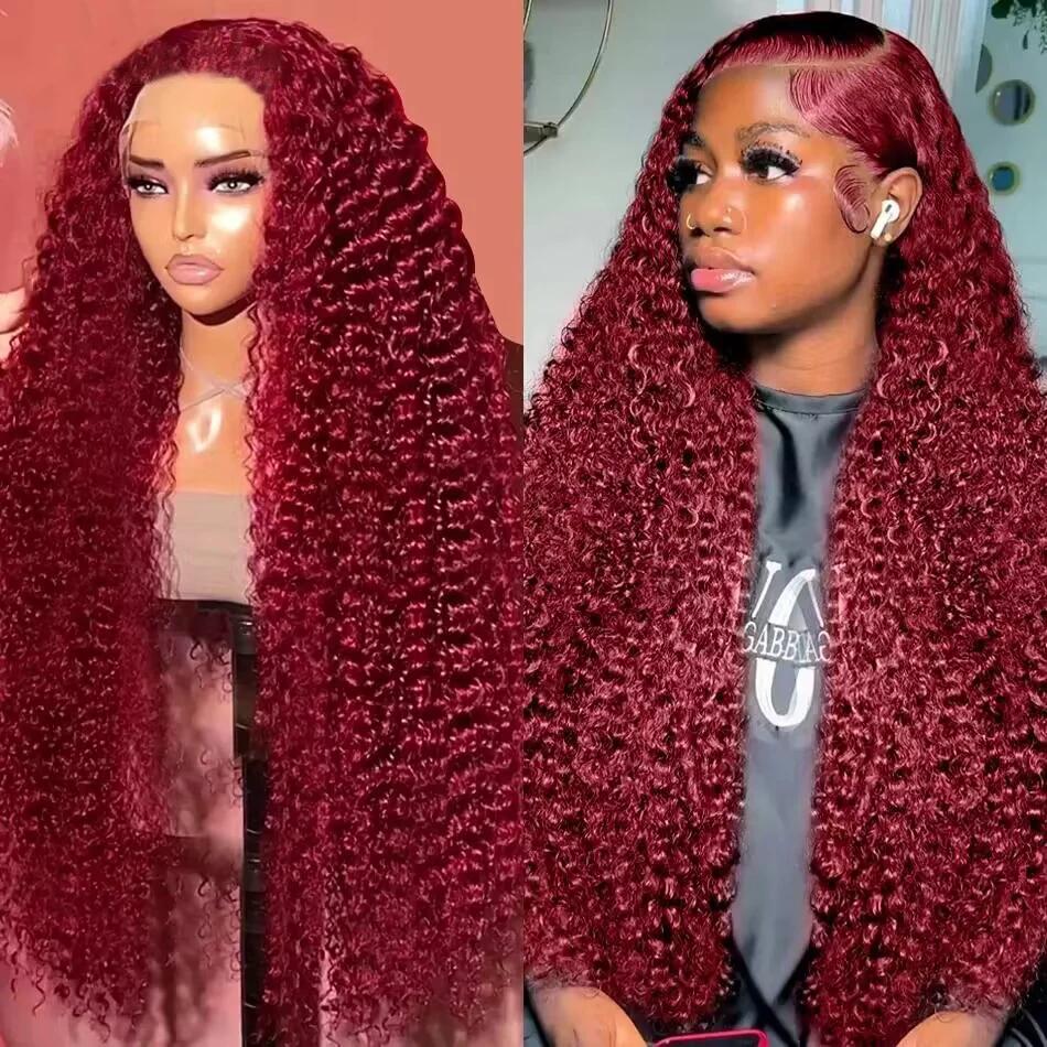 【26‘’ Burgundy Deep=$140】Tahikie 99J Burgundy Colored 200% Density Deep Wave 13x6 Full Frontal HD Lace Front Curly Wave FB30 Highlight /Natural Black Human Hair Wigs For Women TikTokShopBlackFriday