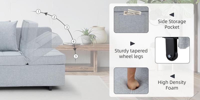 Erommy 69"Sleeper Interior Folding Chair Bed, 3-in-1 Convertible Futon Multi-Functional Sofa Bed Adjustable Reading Chair with Modern Linen Fabric,Light Grey Couch Furniture Living Room  Minimal Design Lounge