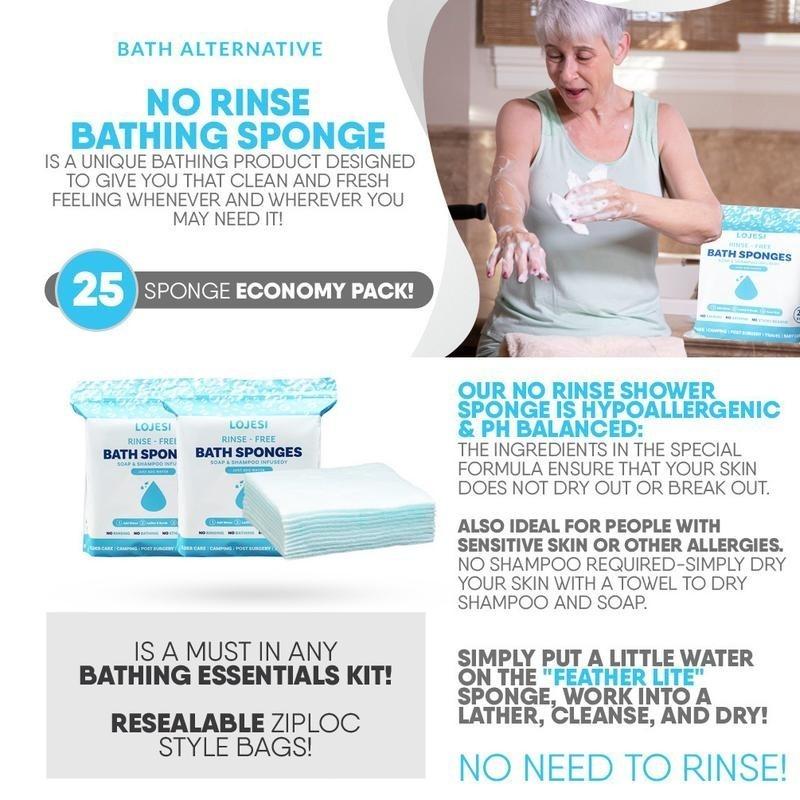 No Rinse Bath Wipes with Soap and Shampoo, Low Allergy and Ph Balanced, Ideal for Post-Op, Seniors, Fitness, Camping, Travel