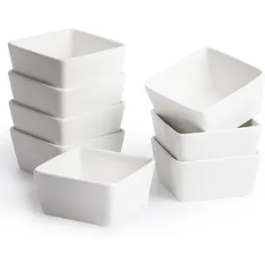 BTaT- Ramekins 8 oz, Set of 8, Square Porcelain Ramekins, Ramekins for Baking, Creme Brulee Dish, Souffle Cups, Appetizer Cups, Custard Dish, Pudding cups, Ramiken Set