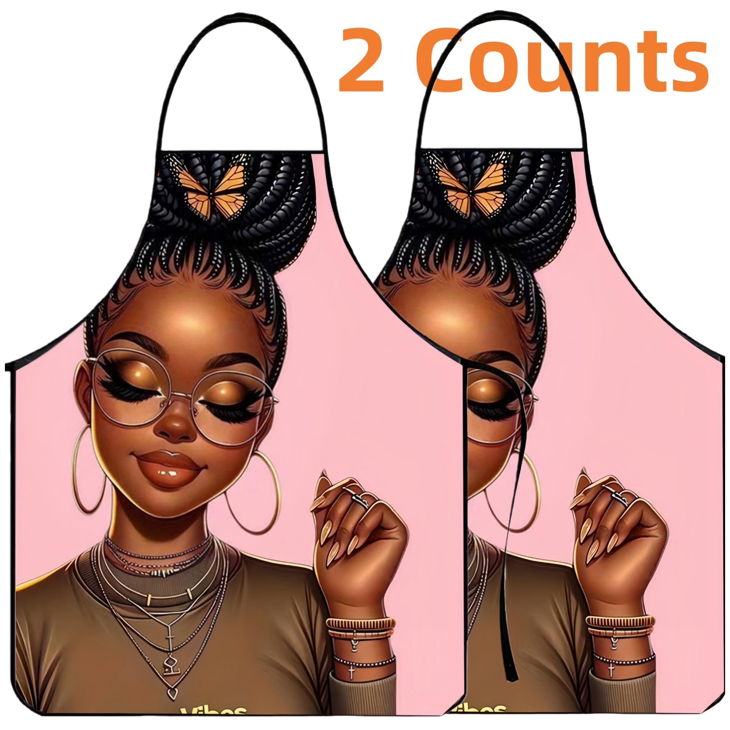 African Queen Pattern Apron, 2 Counts Polyester  Kitchen Apron for Cooking, Summer Spanish Apron for Men&Women,Nails Design Tool,Mother's Day Gift, Kitchen&Cleaning Essential,Cleaning Tool,World Cup