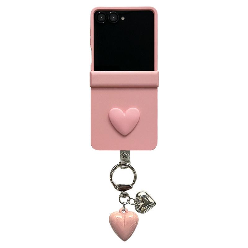 Soft & Cute Pink Soft-Touch Small Heart Charm Flip Foldable Anti-Drop Protective Case for Samsung Galaxy Z Flip 7 FE / Z Flip 7 / Z Flip 6 / Z Flip 5