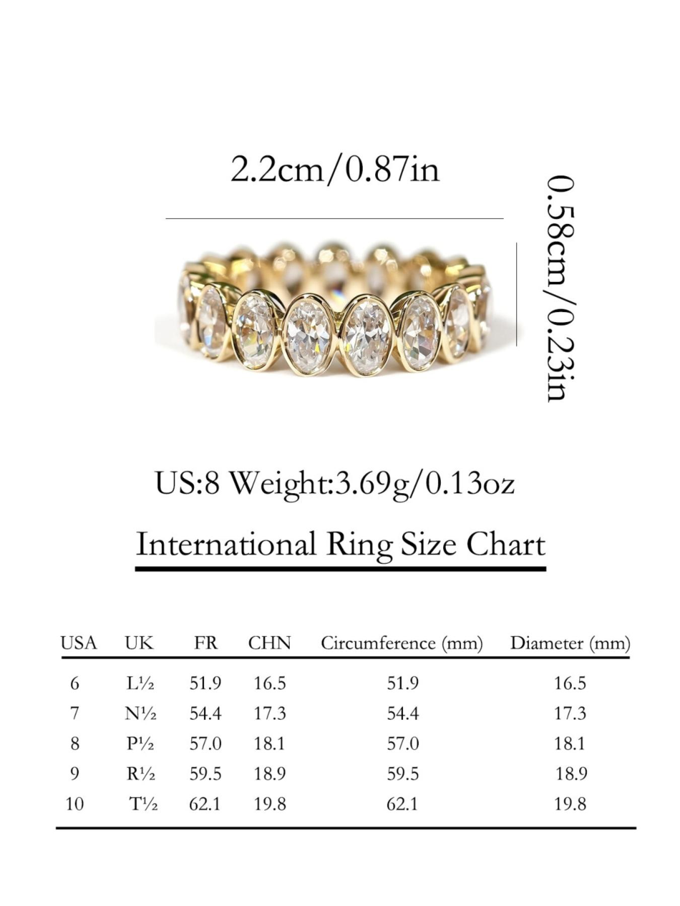 Oval CZ Eternity Ring Gold Tone Bezel  Stackable Wedding Band, Perfect for Special Occasions and Daily Wear