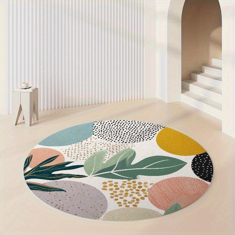 1pc Round Rug 850g/m² Abstract Design Velvet Material, Living Room/bathroom/nursery/camping/yoga Mat, Indoor Outdoor Use, Natural Style