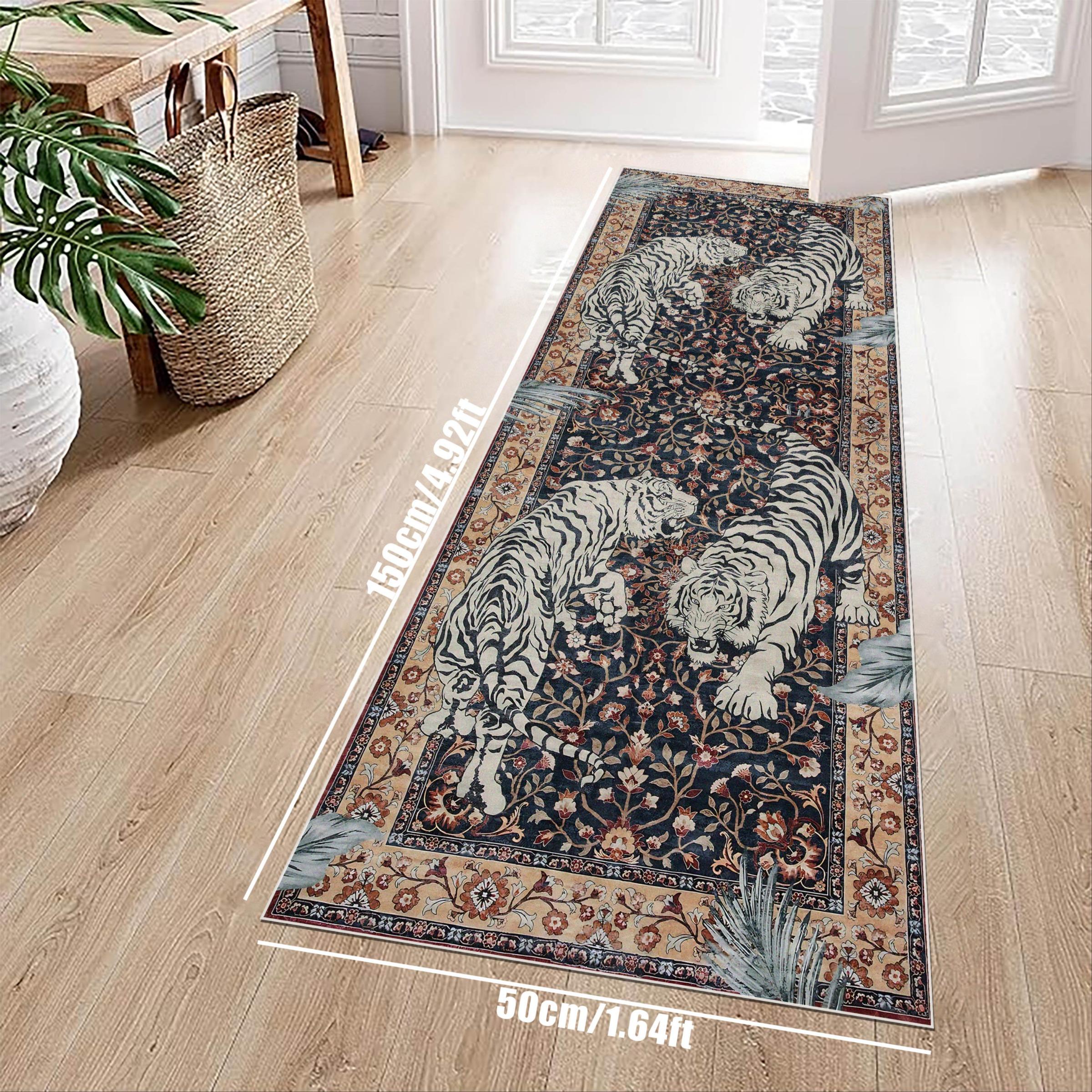 Vintage Tiger Pattern Floor Mat, Non-slip Washable Floor Carpet, Decorative Area Rug, Animal Print Rug, Boho Area Rug for Home Living Room Bedroom Kitchen Farmhouse