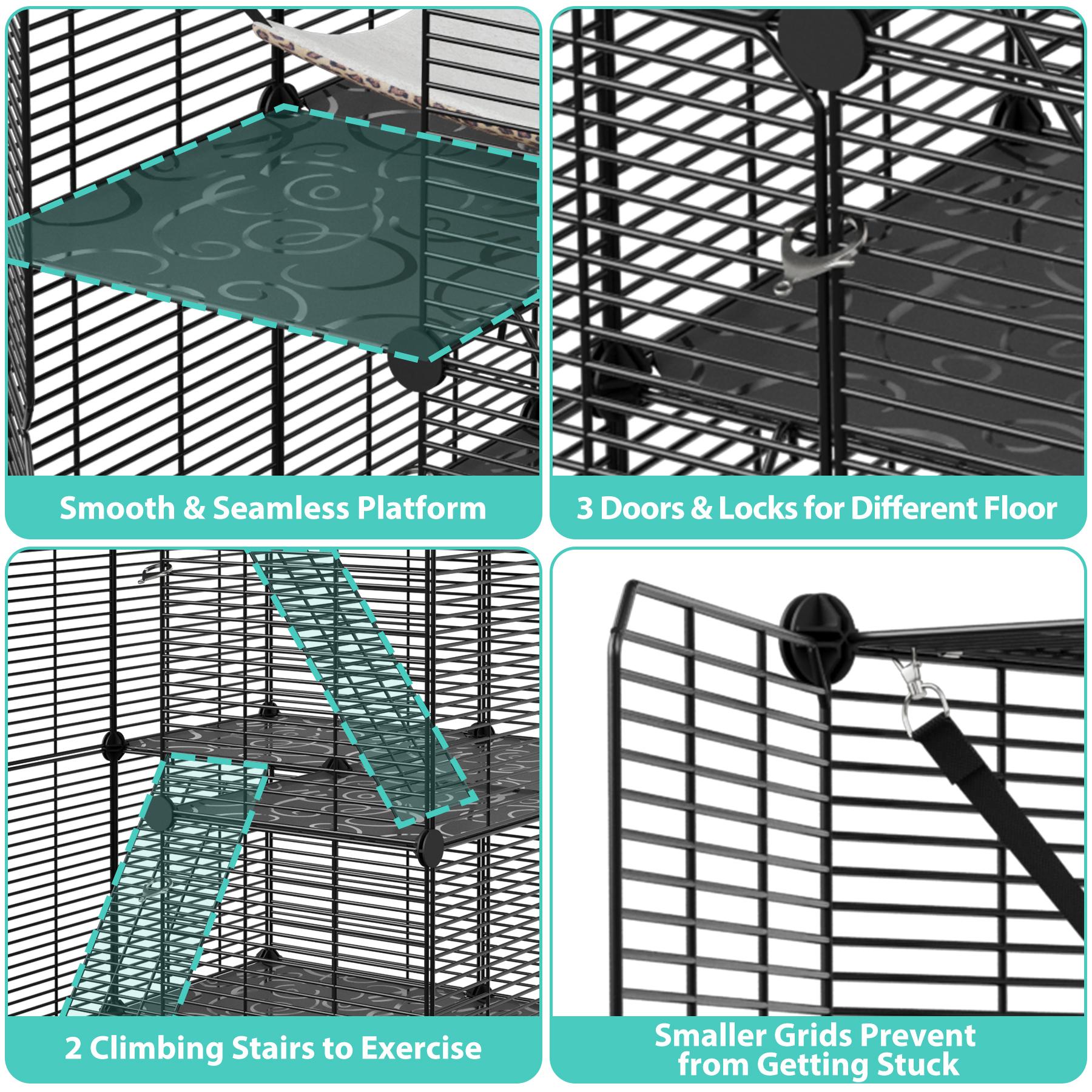Pet Republic 3-Tier DIY Cat Cage Metal Wire Cat Playpen Enclosures Indoor W/Hammock & Skylight for 1-2 Cats Ferret Rabbit