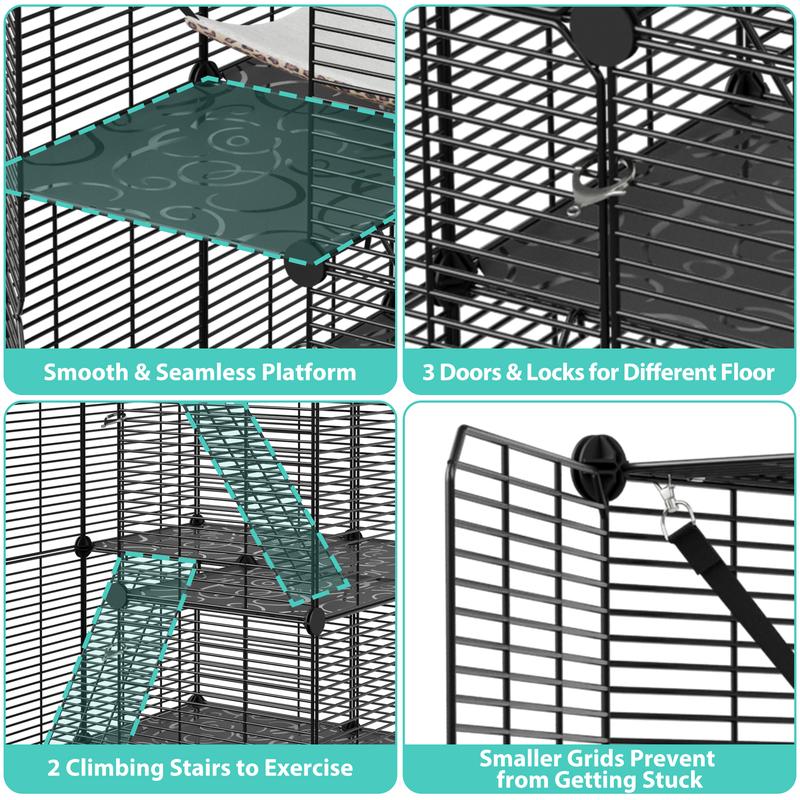 Pet Republic 3-Tier DIY Cat Cage Metal Wire Cat Playpen Enclosures Indoor W/Hammock & Skylight for 1-2 Cats Ferret Rabbit