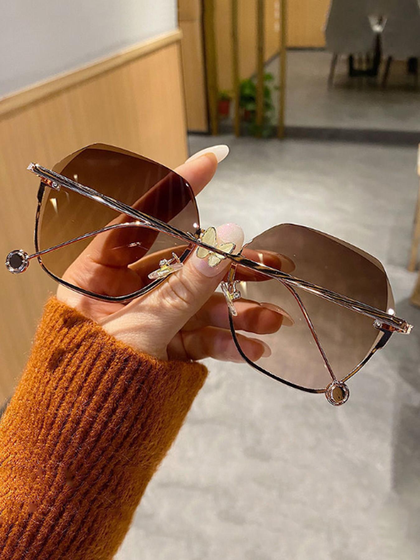 Unisex Minimalist Geometric Sunglasses (1 Pair), Trendy Vintage Rimless Sunglasses for Everyday Use, Fashionable Versatile Accessories for Outdoor Activities, Trendy Casual Sunglasses