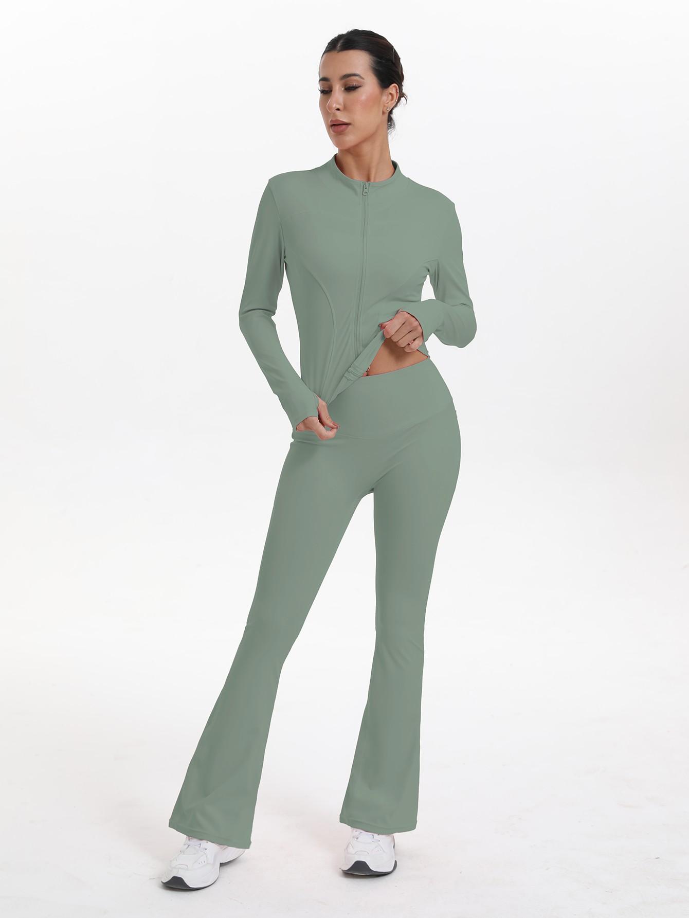 New Women's Two-Piece Set, Fashion Simple Solid Color Long Sleeve, High Elasticity Yoga Pants, Suitable for Daily Wear, Running, Cycling, Sports Activewear Set