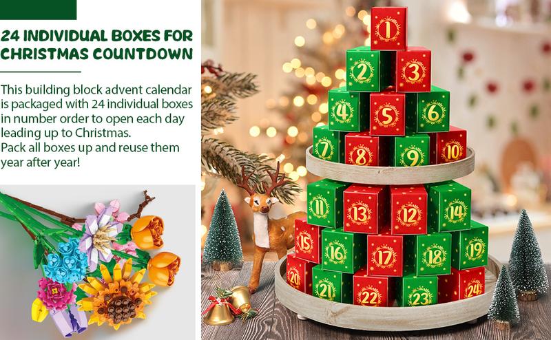 Advent Calendar 2025, 24 Days STEM Surprise puzzle blocks 12-in-1 Christmas Gift Box