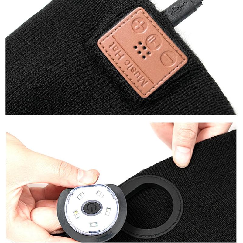 LED Hat Bluetooth Lighted Beanie,Unisex USB Rechargeable 6 LED Headlamp,Musical Knit Hat with Headphones and Built-in Speaker Mic,Unique Christmas Birthday Gifts for Men Him Husband Teen