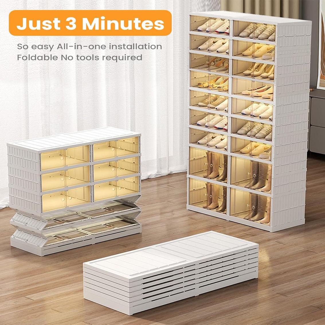 1/2Pcs 9/18 Tier foldable shoe cabinet,Can store 18 pairs of shoes,Plastic Collapsible Shoes Storage Box Clear Shoe Boxes Stackable with Door Shoe Cabinet Bins with Lids Large Organiser Racks shoe rack organizer men room accessories shoe cabinet storage