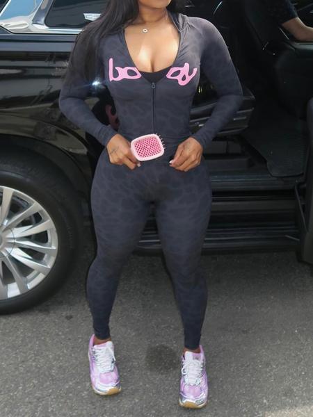 Women's Fall Sporty Hooded Long Sleeve Slim Fit Pants Set, Casual Two-Piece for Ladies, Animal Pattern Sportswear