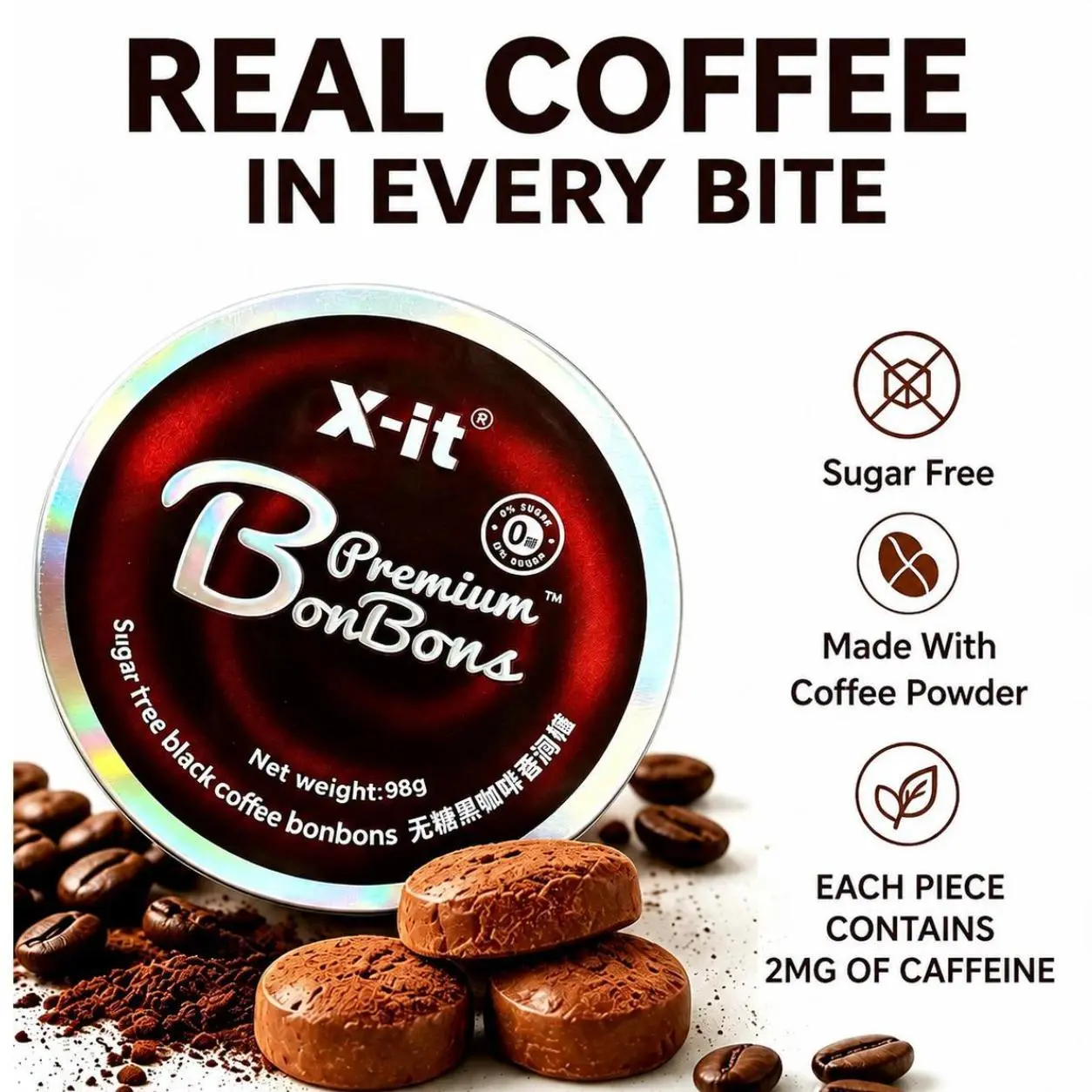 X-it Sugar-free Iced Coffee Candy 3.5oz, Helps Wake You Up When Driving, Rich in VC, Mint Throat Drops, Snack Packaged 98g