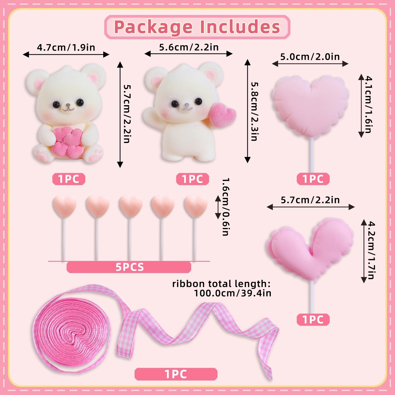 Cute Bear Heart Cake Decoration Set, Valentine's Day Birthday Dessert Stand Sign, Kids Party Baking Decorations