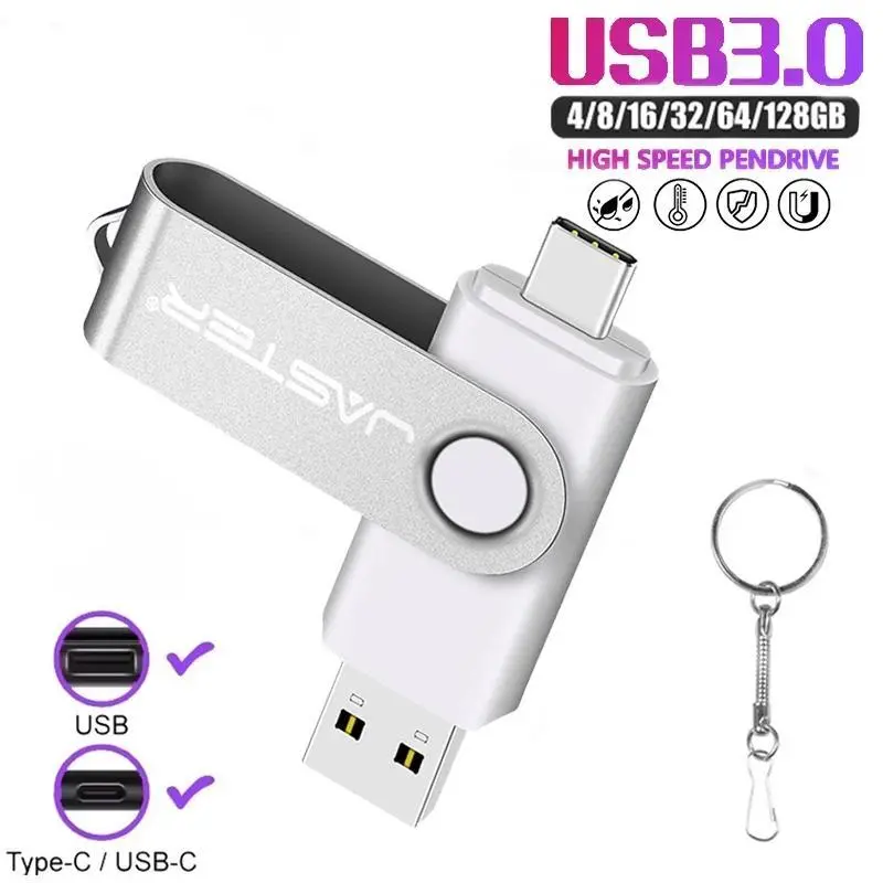 High Speed USB Type C USB Flash Drive 128GB Free Key Chain Pendrive 64GB Orange 2 in 1 USB Stick 32GB 16GB Business Mini