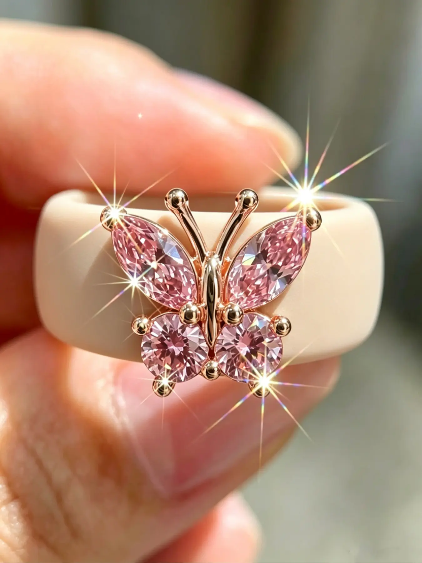 Elegant Butterfly Zircon Silicone Ring for Women, Fashion Promise Ring, Romantic Gift for Best Friends, Perfect Mother's Day Present, High-Quality Luxury Jewelry