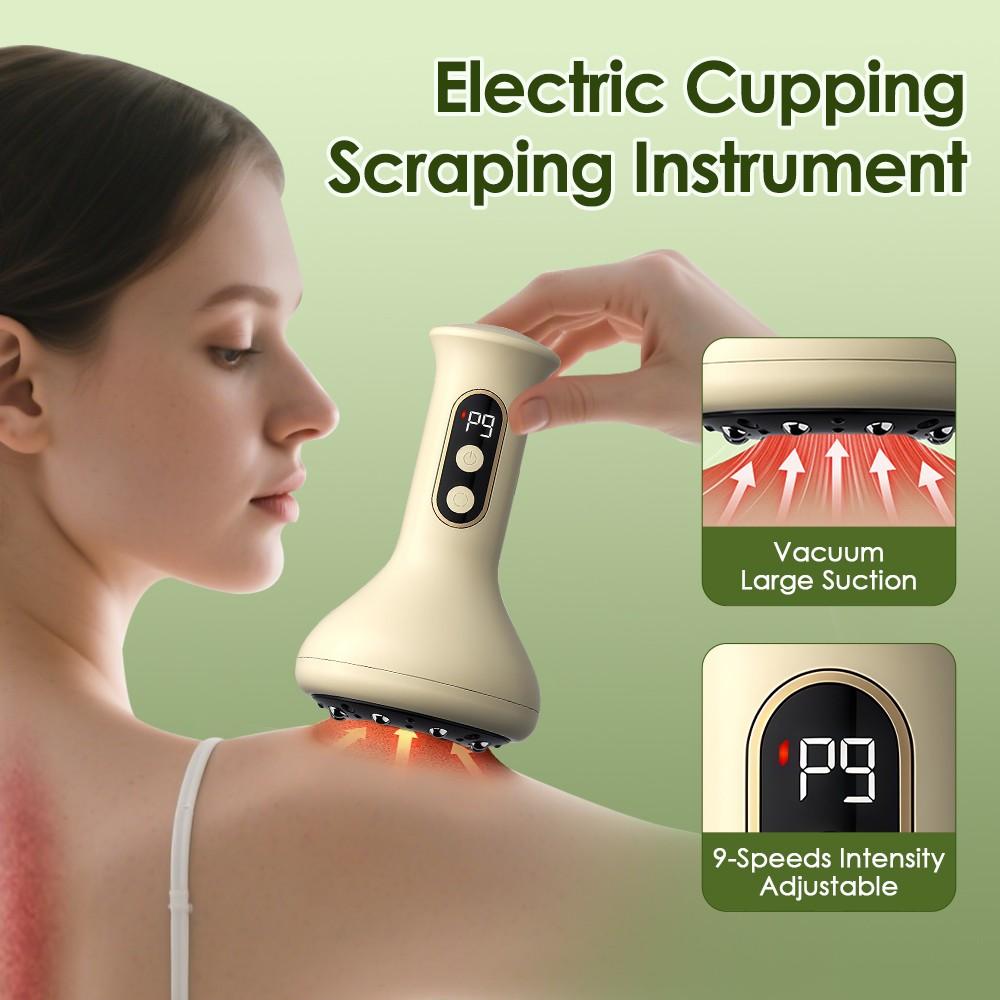 Wireless Vacuum Heating Gua Sha Massager, red & blue light constant temperature therapy, adjustable suction levels, relieves meridians for shoulder, neck, waist and back at home, Relaxation Aid, Neck Shoulder Relaxer