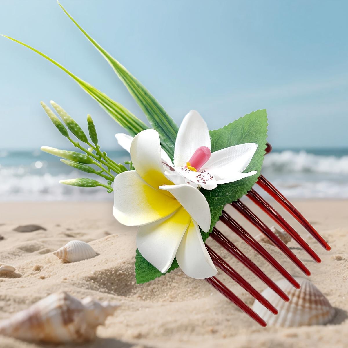 Hawaiian Foam Artificial Flower Side Comb, Faux Orchid Hair Comb for Bridal Wedding, Hawaiian Beach Tropical Wedding Party Decoration