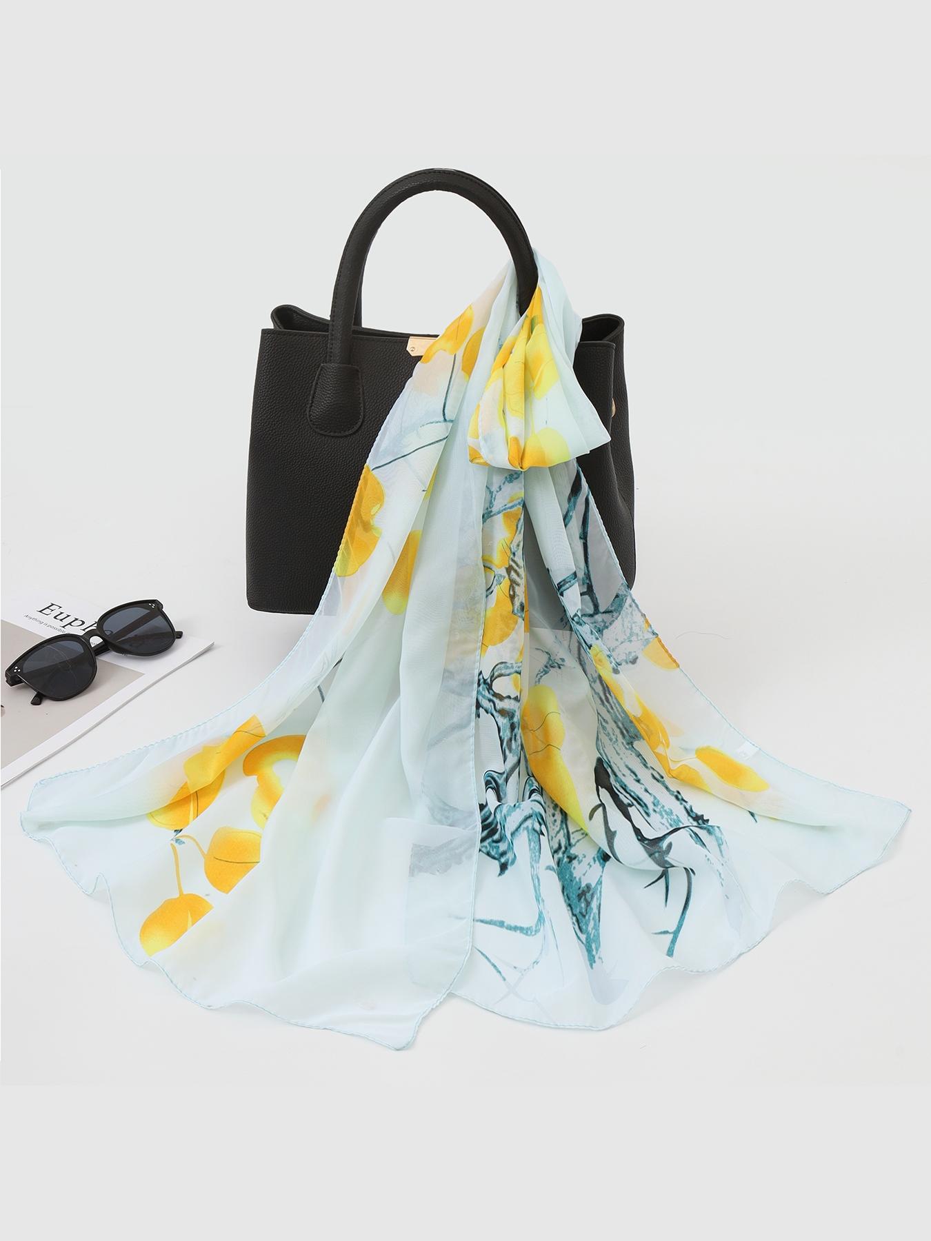 New Floral Print Scarf for Women, Lightweight Korean Style Sun Protection Shawl, Long Chiffon Wrap for Beach and Air Conditioning